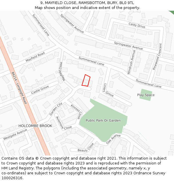 9, MAYFIELD CLOSE, RAMSBOTTOM, BURY, BL0 9TL: Location map and indicative extent of plot