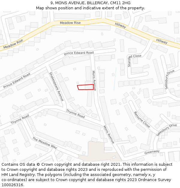 9, MONS AVENUE, BILLERICAY, CM11 2HG: Location map and indicative extent of plot