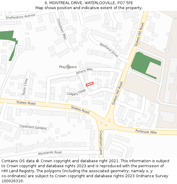 9, MONTREAL DRIVE, WATERLOOVILLE, PO7 5FE: Location map and indicative extent of plot