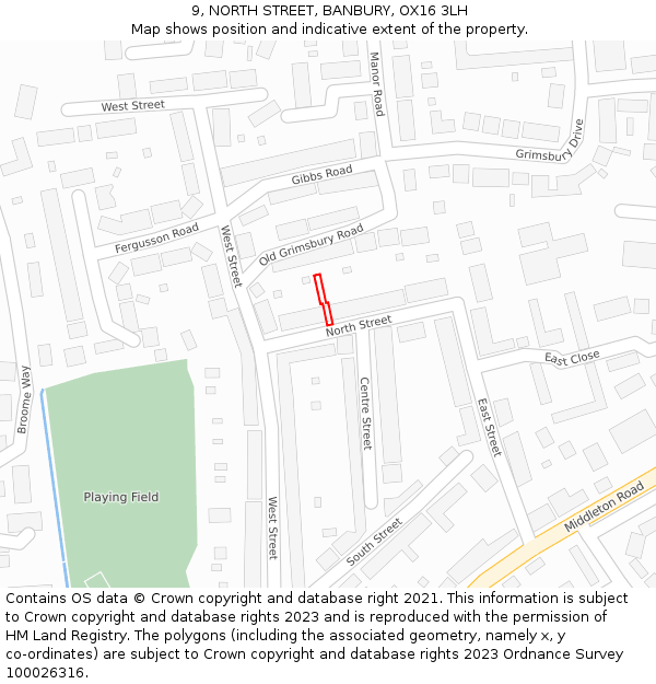 9, NORTH STREET, BANBURY, OX16 3LH: Location map and indicative extent of plot