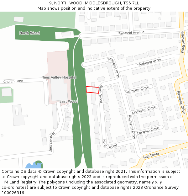 9, NORTH WOOD, MIDDLESBROUGH, TS5 7LL: Location map and indicative extent of plot