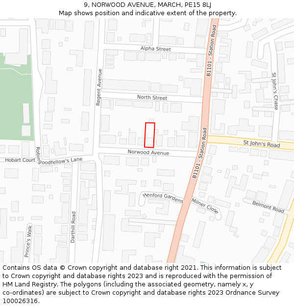 9, NORWOOD AVENUE, MARCH, PE15 8LJ: Location map and indicative extent of plot