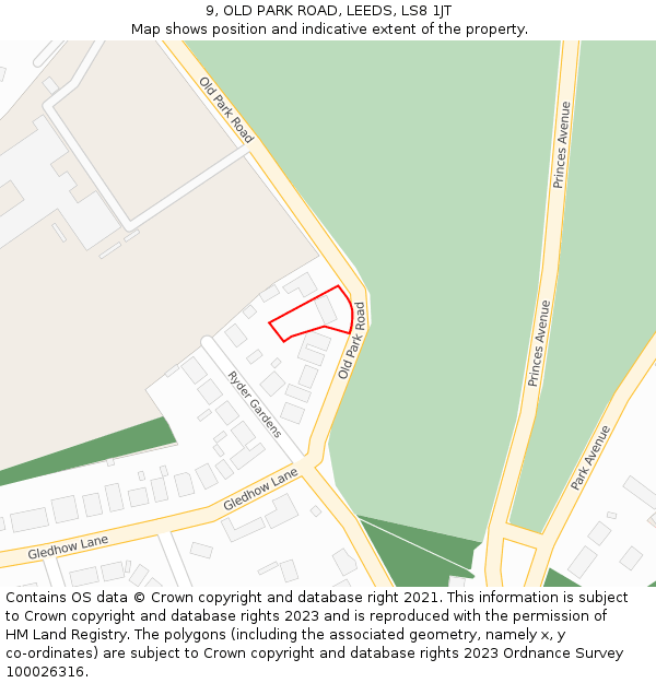 9, OLD PARK ROAD, LEEDS, LS8 1JT: Location map and indicative extent of plot