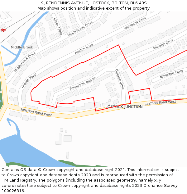 9, PENDENNIS AVENUE, LOSTOCK, BOLTON, BL6 4RS: Location map and indicative extent of plot