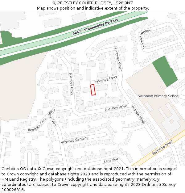 9, PRIESTLEY COURT, PUDSEY, LS28 9NZ: Location map and indicative extent of plot