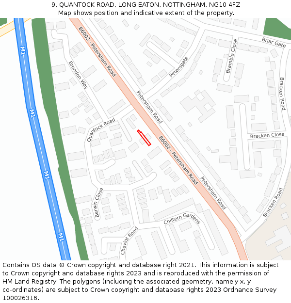 9, QUANTOCK ROAD, LONG EATON, NOTTINGHAM, NG10 4FZ: Location map and indicative extent of plot