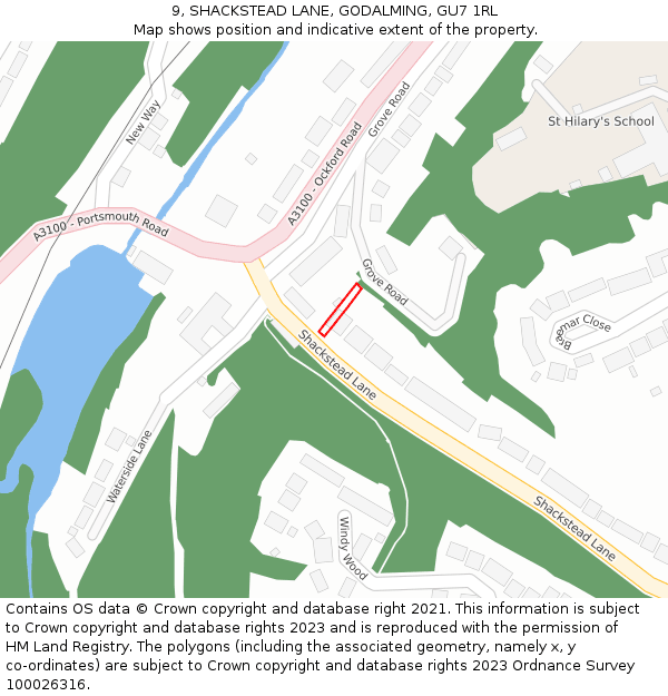 9, SHACKSTEAD LANE, GODALMING, GU7 1RL: Location map and indicative extent of plot