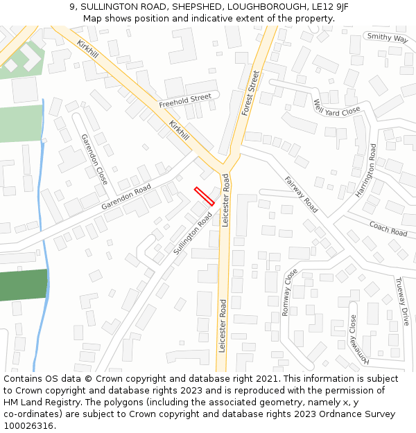 9, SULLINGTON ROAD, SHEPSHED, LOUGHBOROUGH, LE12 9JF: Location map and indicative extent of plot