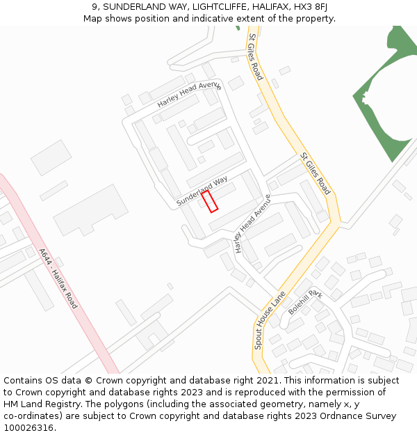 9, SUNDERLAND WAY, LIGHTCLIFFE, HALIFAX, HX3 8FJ: Location map and indicative extent of plot