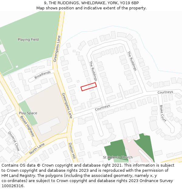 9, THE RUDDINGS, WHELDRAKE, YORK, YO19 6BP: Location map and indicative extent of plot