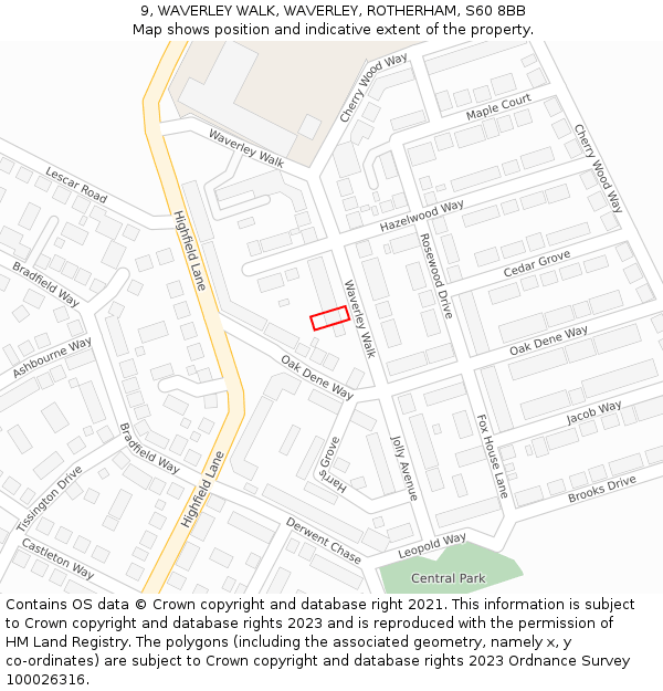 9, WAVERLEY WALK, WAVERLEY, ROTHERHAM, S60 8BB: Location map and indicative extent of plot