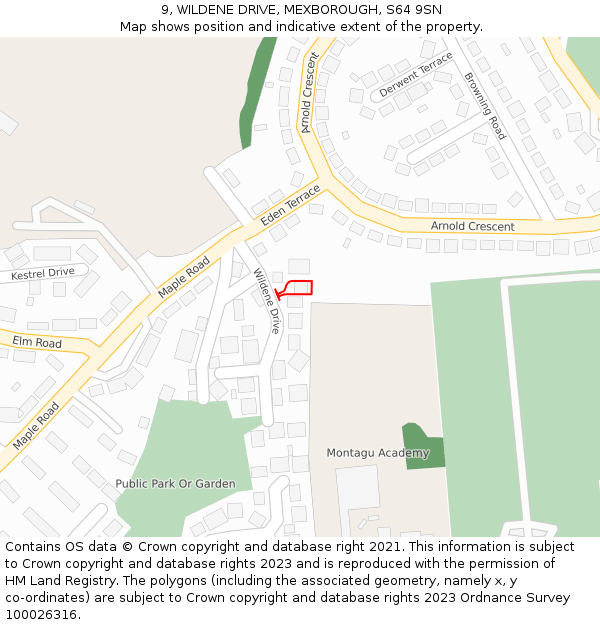 9, WILDENE DRIVE, MEXBOROUGH, S64 9SN: Location map and indicative extent of plot