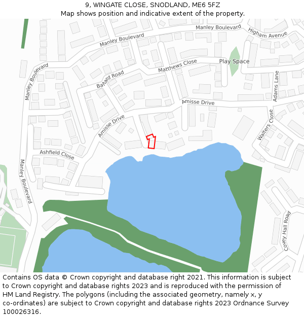 9, WINGATE CLOSE, SNODLAND, ME6 5FZ: Location map and indicative extent of plot