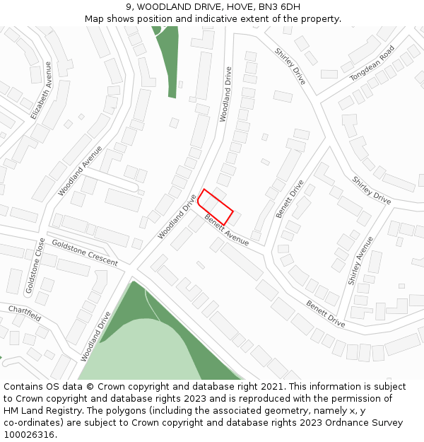 9, WOODLAND DRIVE, HOVE, BN3 6DH: Location map and indicative extent of plot