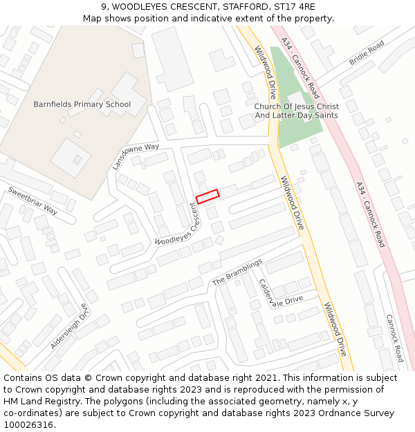 9, WOODLEYES CRESCENT, STAFFORD, ST17 4RE: Location map and indicative extent of plot