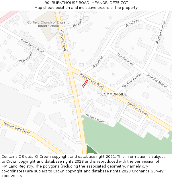90, BURNTHOUSE ROAD, HEANOR, DE75 7GT: Location map and indicative extent of plot