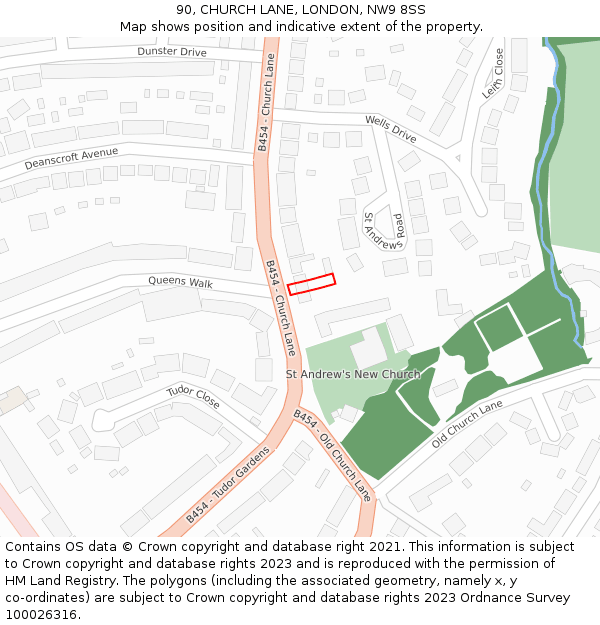 90, CHURCH LANE, LONDON, NW9 8SS: Location map and indicative extent of plot