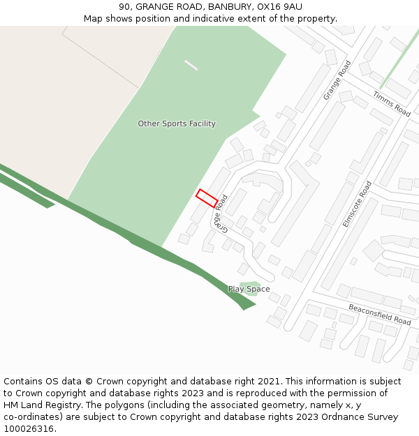 90, GRANGE ROAD, BANBURY, OX16 9AU: Location map and indicative extent of plot