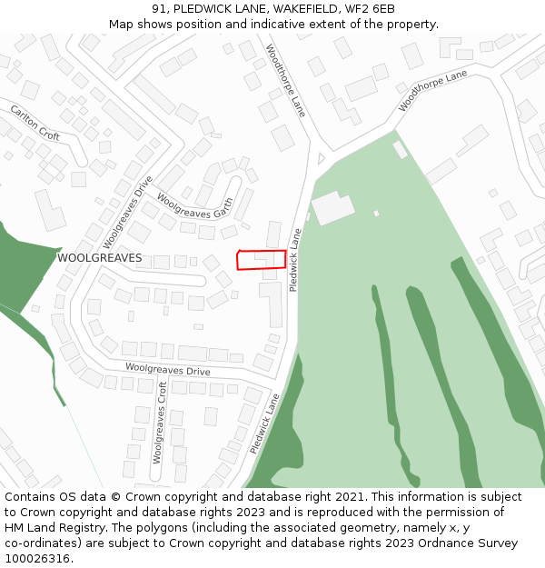 91, PLEDWICK LANE, WAKEFIELD, WF2 6EB: Location map and indicative extent of plot