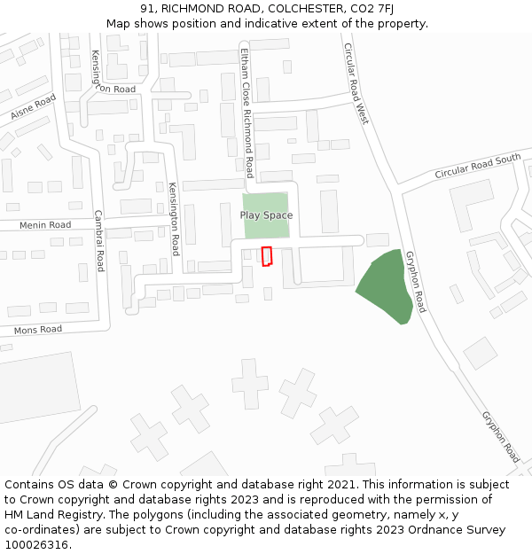 91, RICHMOND ROAD, COLCHESTER, CO2 7FJ: Location map and indicative extent of plot