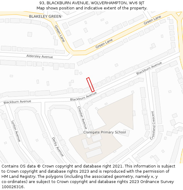 93, BLACKBURN AVENUE, WOLVERHAMPTON, WV6 9JT: Location map and indicative extent of plot