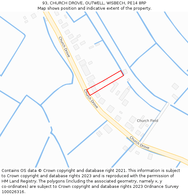 93, CHURCH DROVE, OUTWELL, WISBECH, PE14 8RP: Location map and indicative extent of plot