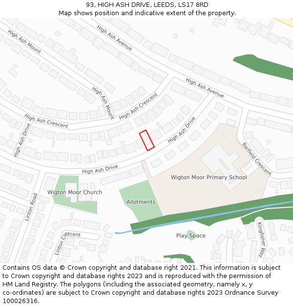 93, HIGH ASH DRIVE, LEEDS, LS17 8RD: Location map and indicative extent of plot