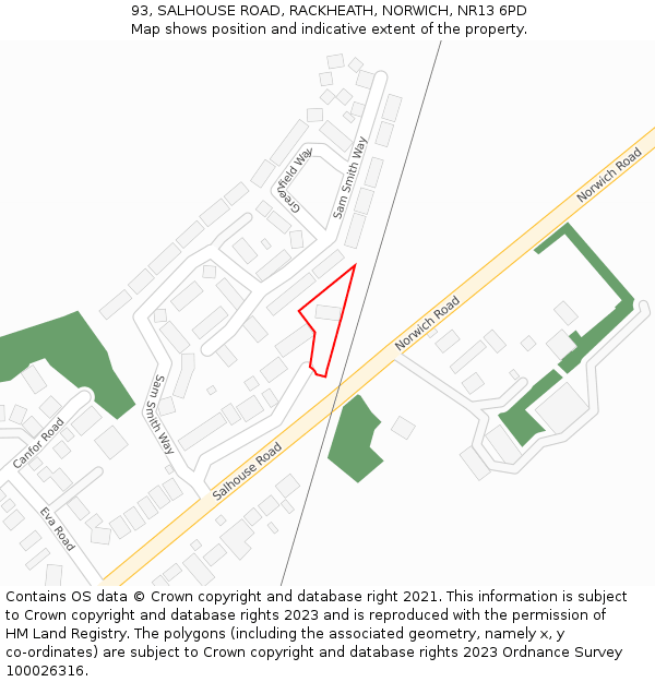 93, SALHOUSE ROAD, RACKHEATH, NORWICH, NR13 6PD: Location map and indicative extent of plot