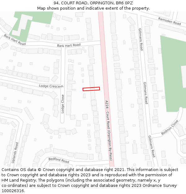 94, COURT ROAD, ORPINGTON, BR6 0PZ: Location map and indicative extent of plot