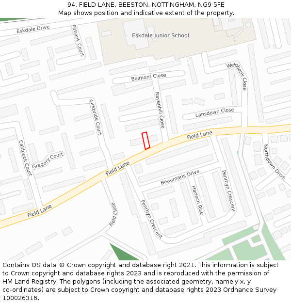 94, FIELD LANE, BEESTON, NOTTINGHAM, NG9 5FE: Location map and indicative extent of plot