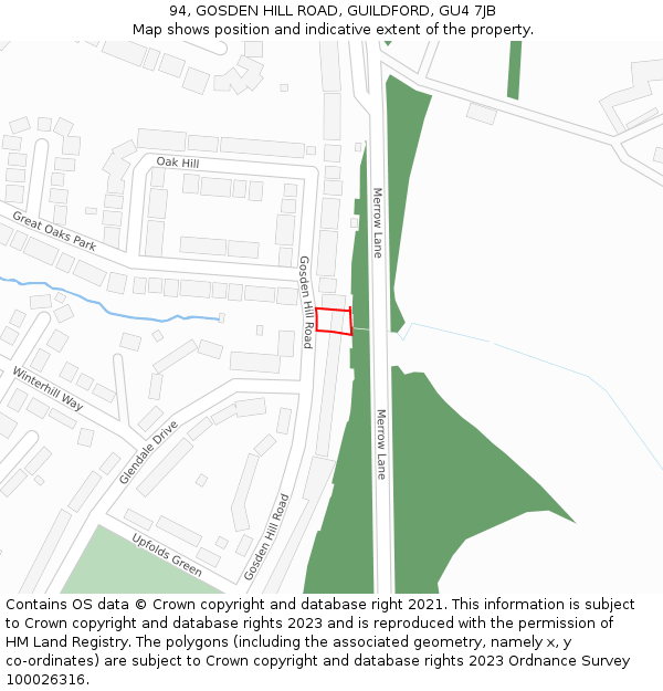 94, GOSDEN HILL ROAD, GUILDFORD, GU4 7JB: Location map and indicative extent of plot