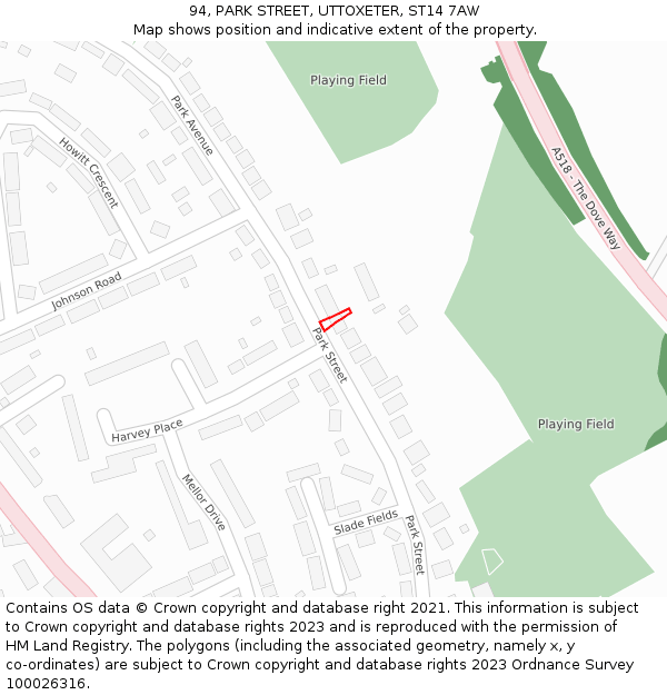 94, PARK STREET, UTTOXETER, ST14 7AW: Location map and indicative extent of plot