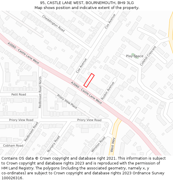 95, CASTLE LANE WEST, BOURNEMOUTH, BH9 3LG: Location map and indicative extent of plot