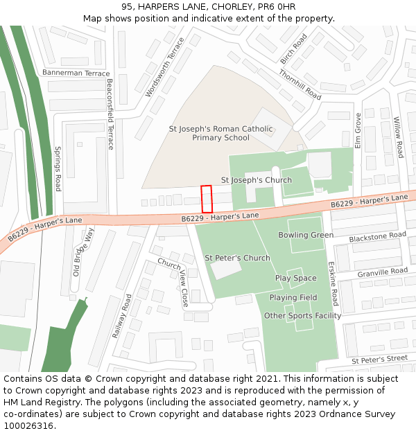 95, HARPERS LANE, CHORLEY, PR6 0HR: Location map and indicative extent of plot