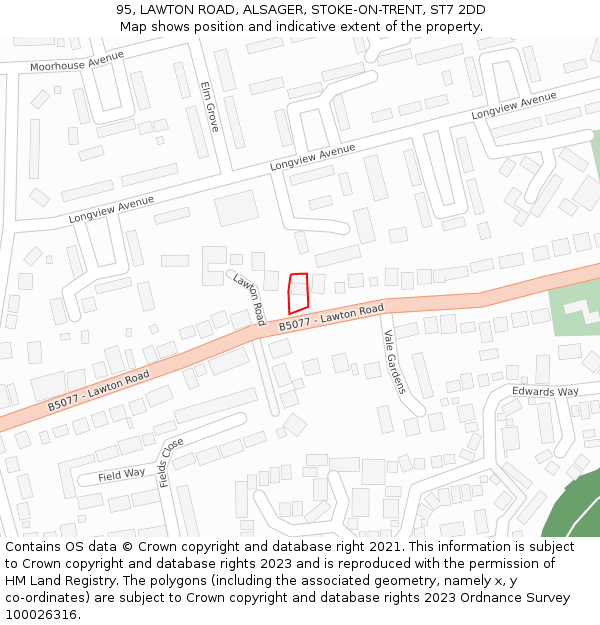 95, LAWTON ROAD, ALSAGER, STOKE-ON-TRENT, ST7 2DD: Location map and indicative extent of plot