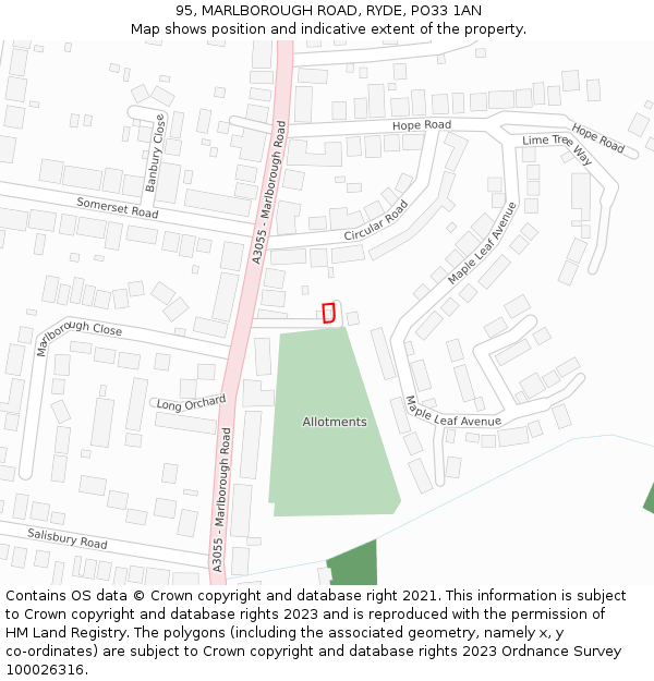 95, MARLBOROUGH ROAD, RYDE, PO33 1AN: Location map and indicative extent of plot