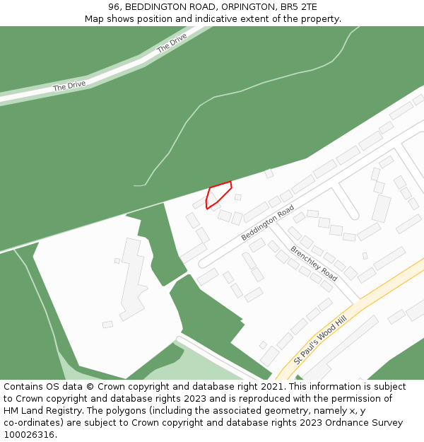 96, BEDDINGTON ROAD, ORPINGTON, BR5 2TE: Location map and indicative extent of plot