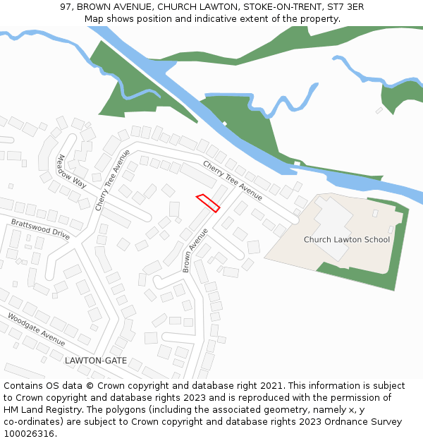97, BROWN AVENUE, CHURCH LAWTON, STOKE-ON-TRENT, ST7 3ER: Location map and indicative extent of plot