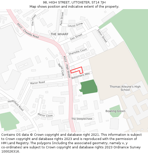 98, HIGH STREET, UTTOXETER, ST14 7JH: Location map and indicative extent of plot