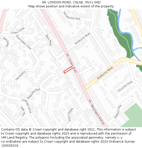 99, LONDON ROAD, CALNE, SN11 0AD: Location map and indicative extent of plot
