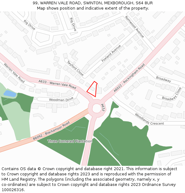 99, WARREN VALE ROAD, SWINTON, MEXBOROUGH, S64 8UR: Location map and indicative extent of plot