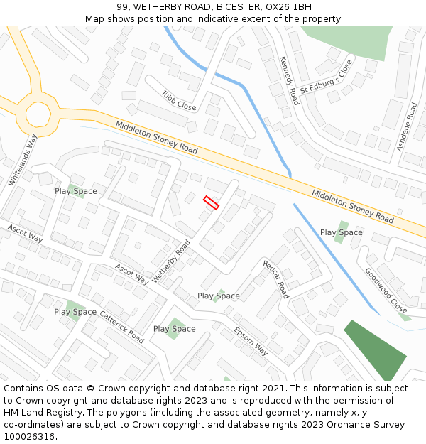 99, WETHERBY ROAD, BICESTER, OX26 1BH: Location map and indicative extent of plot