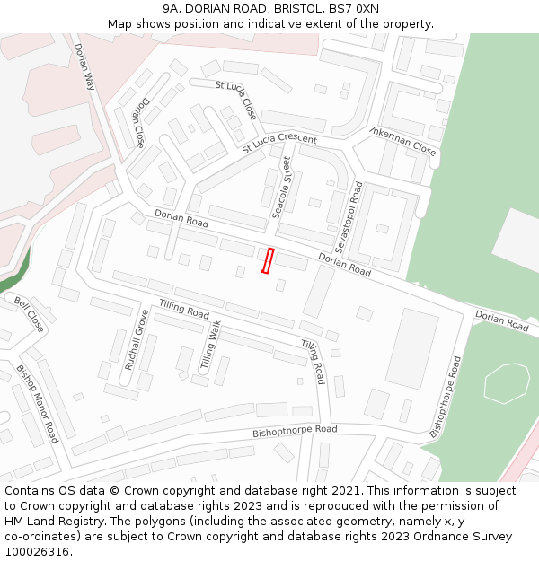 9A, DORIAN ROAD, BRISTOL, BS7 0XN: Location map and indicative extent of plot
