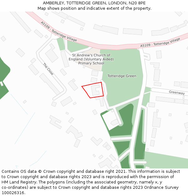 AMBERLEY, TOTTERIDGE GREEN, LONDON, N20 8PE: Location map and indicative extent of plot