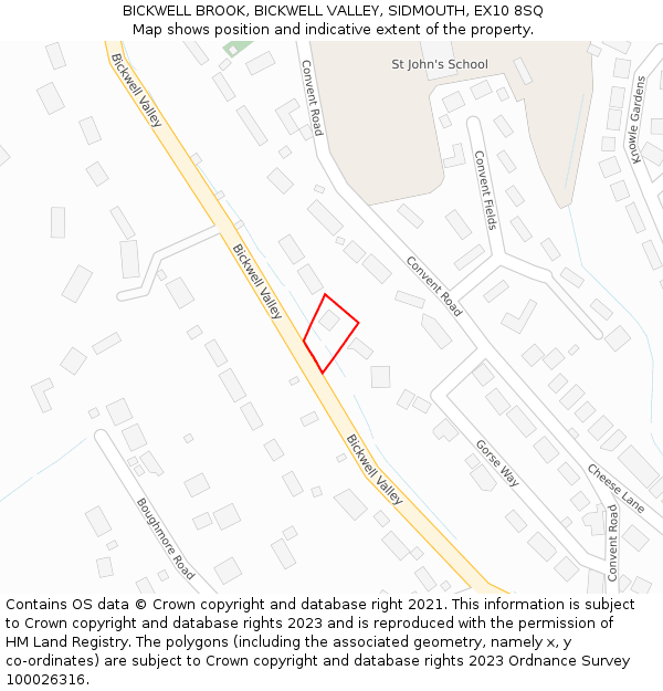 BICKWELL BROOK, BICKWELL VALLEY, SIDMOUTH, EX10 8SQ: Location map and indicative extent of plot