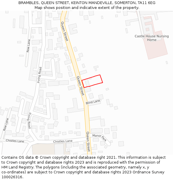 BRAMBLES, QUEEN STREET, KEINTON MANDEVILLE, SOMERTON, TA11 6EG: Location map and indicative extent of plot