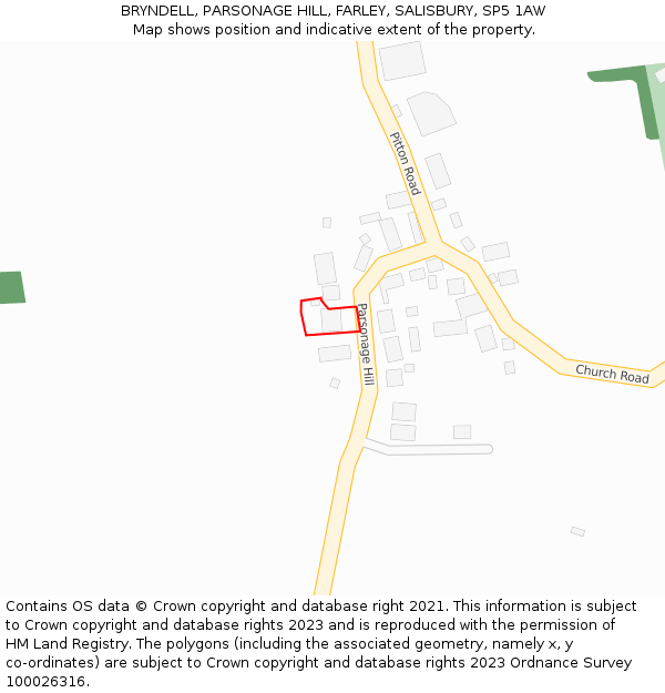 BRYNDELL, PARSONAGE HILL, FARLEY, SALISBURY, SP5 1AW: Location map and indicative extent of plot