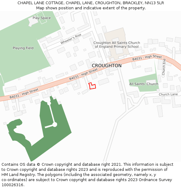 CHAPEL LANE COTTAGE, CHAPEL LANE, CROUGHTON, BRACKLEY, NN13 5LR: Location map and indicative extent of plot