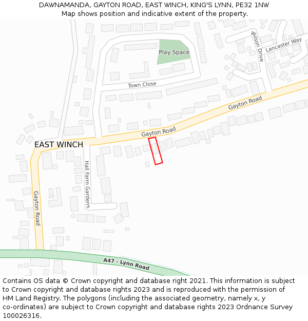 DAWNAMANDA, GAYTON ROAD, EAST WINCH, KING'S LYNN, PE32 1NW: Location map and indicative extent of plot