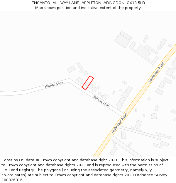 ENCANTO, MILLWAY LANE, APPLETON, ABINGDON, OX13 5LB: Location map and indicative extent of plot